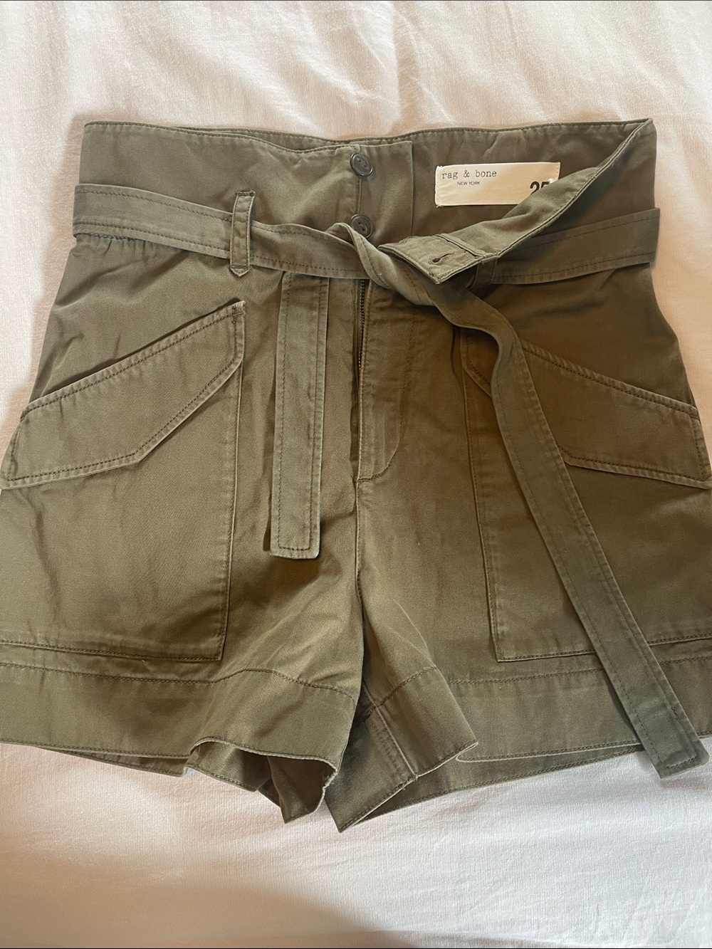 rag & bone Olive Utility Tie-Front Cargo Shorts